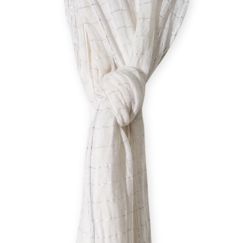 Woven Scarf with‎ Silver Metallic Stripes Fringes Lightweight Business Casual
